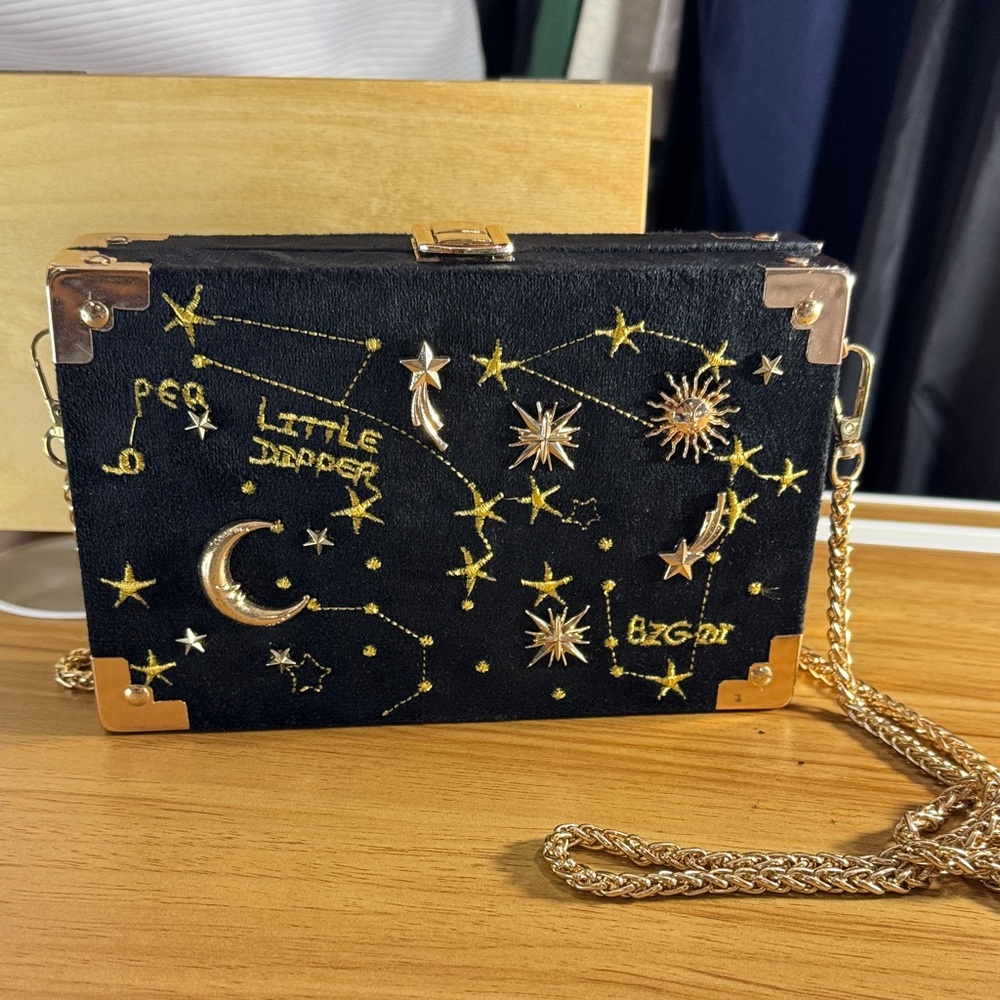 Black and gold starry night box clutch
